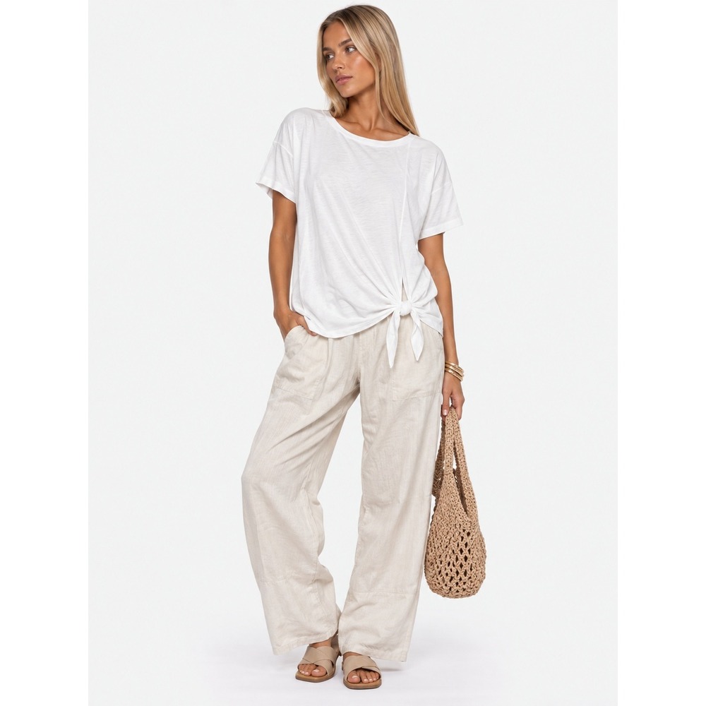 Eileen Fisher White Organic Cotton Front Tie Short Sleeve T-Shirt L NWOT New